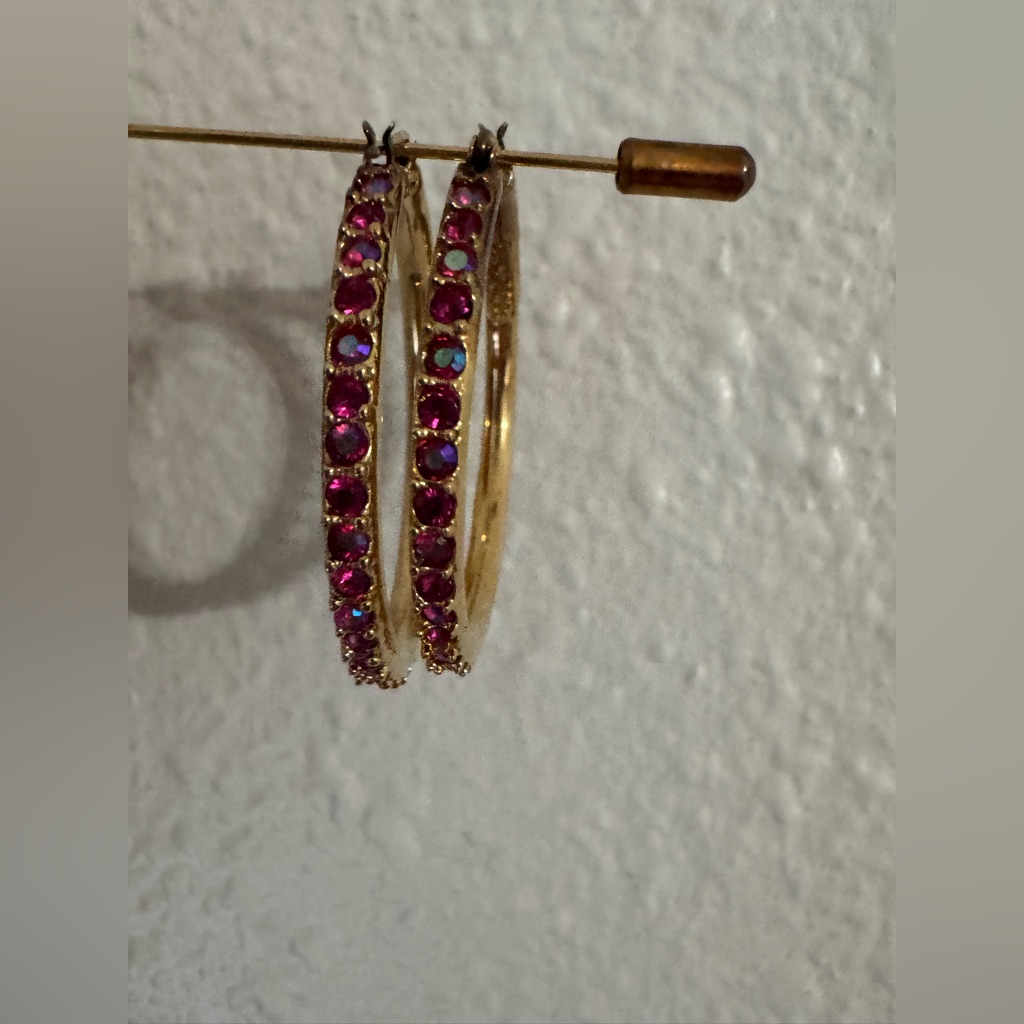 St John Rhinestone Hoop Earrings In Gold Tone Metal